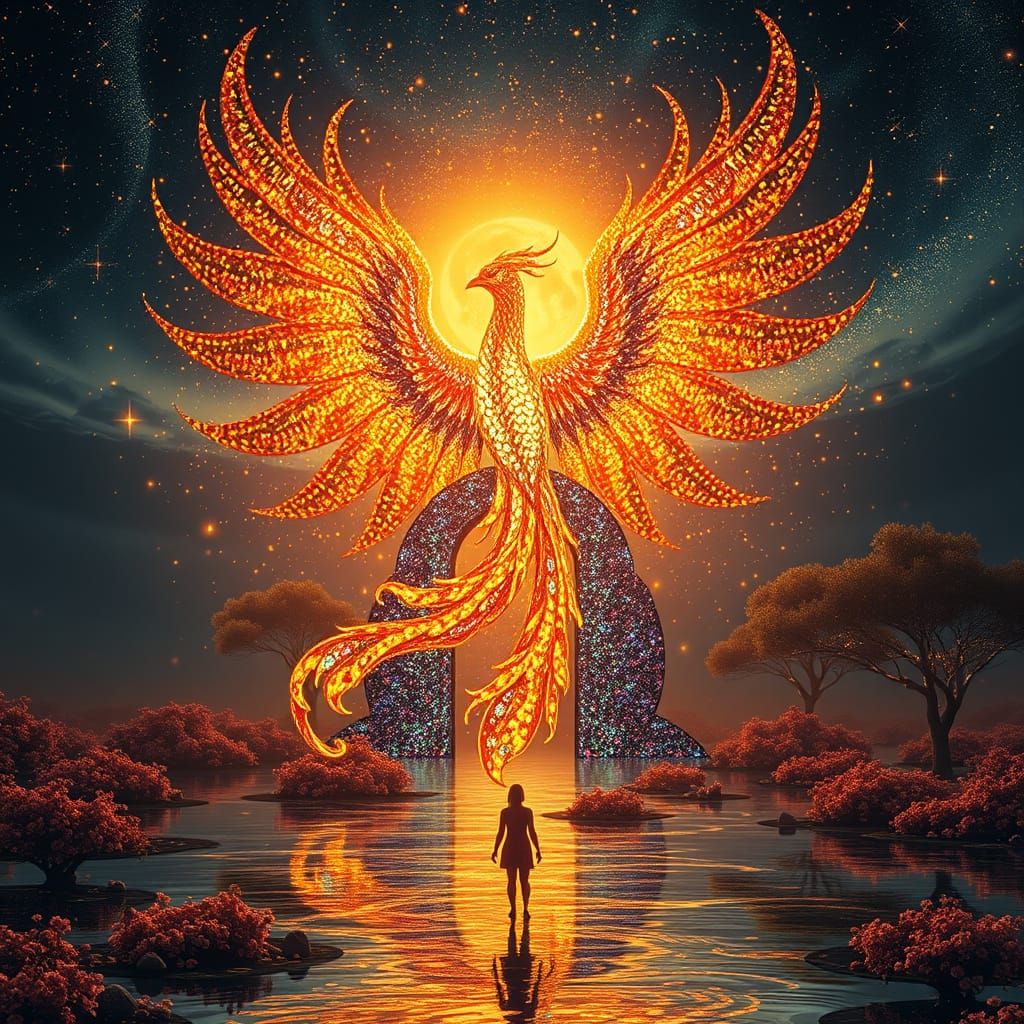 Glittering Gold Sequins Phoenix Rising