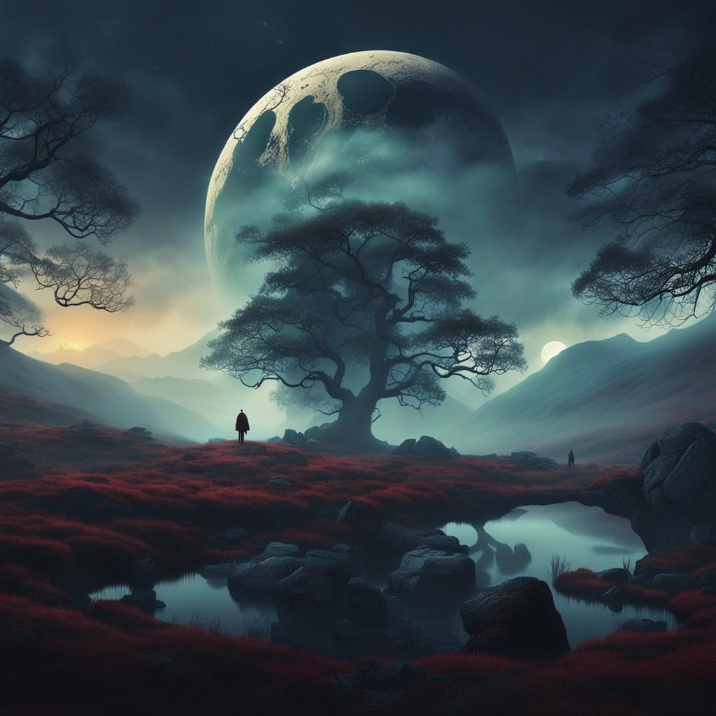 Ethereal Glen Coe Landscape Under Full Moonlit Skies