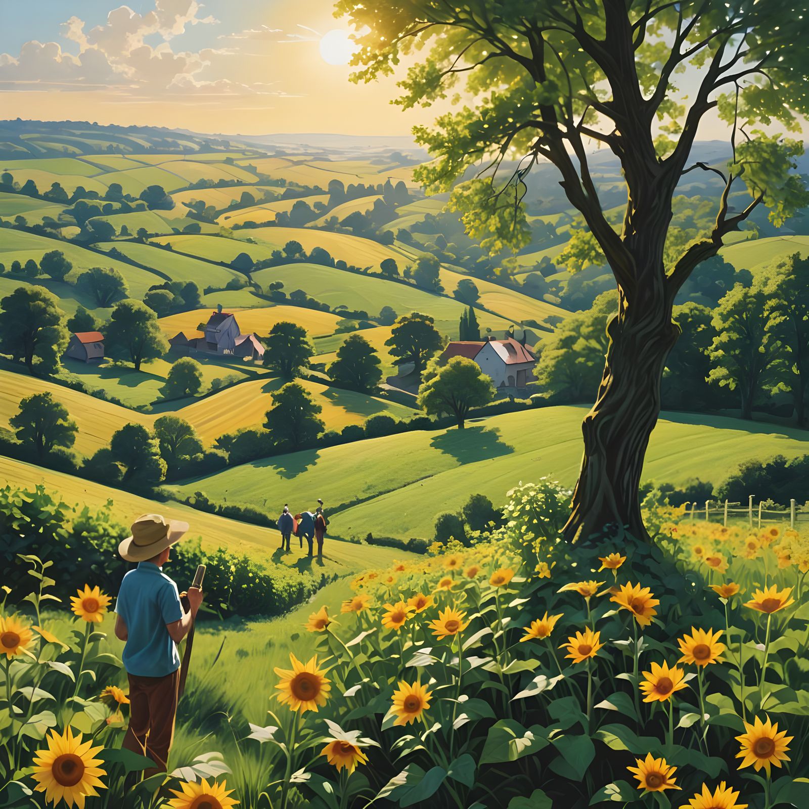 Radiant Countryside Scene in Alex Ross Style Paintings