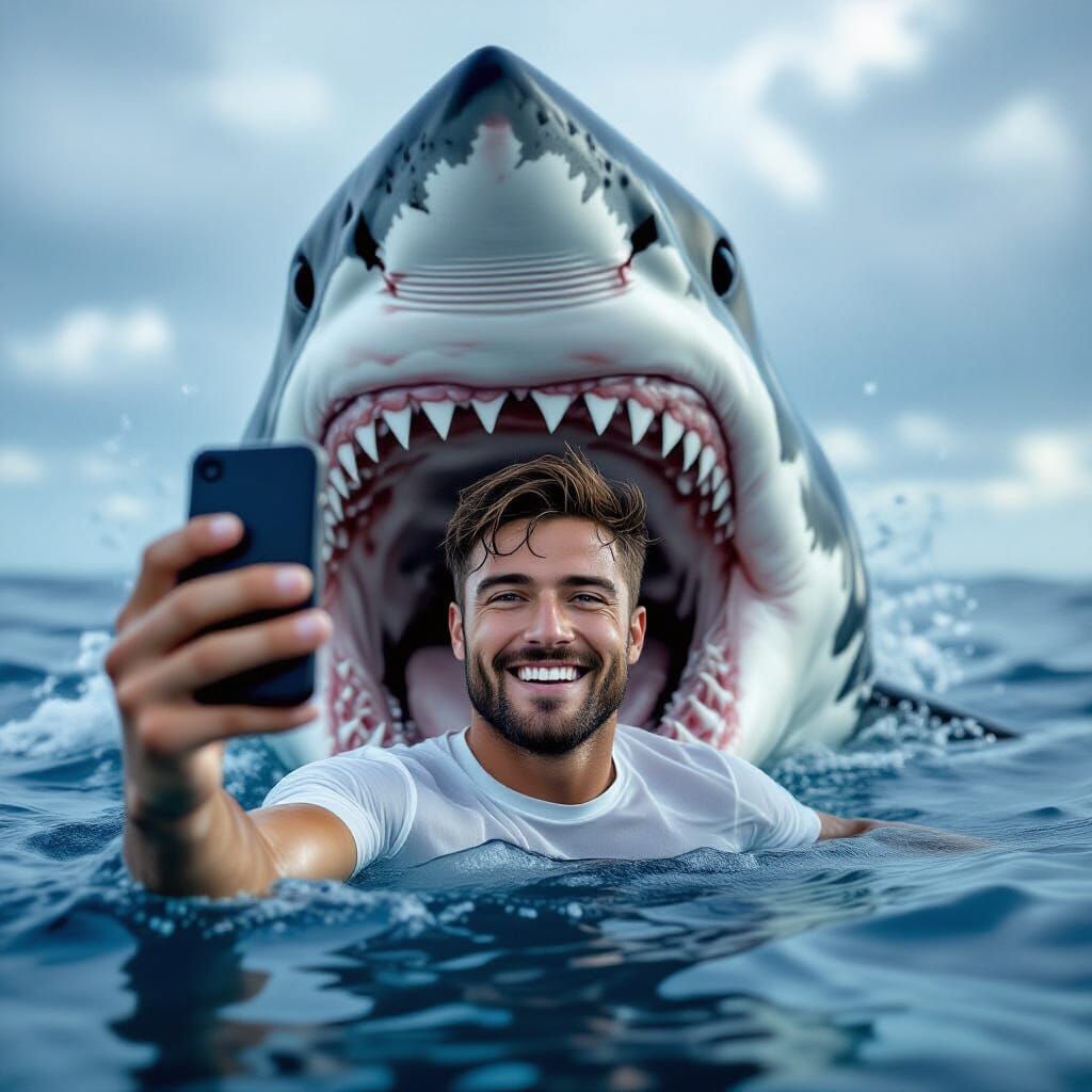 Fearless Selfie: Man and Great White Shark