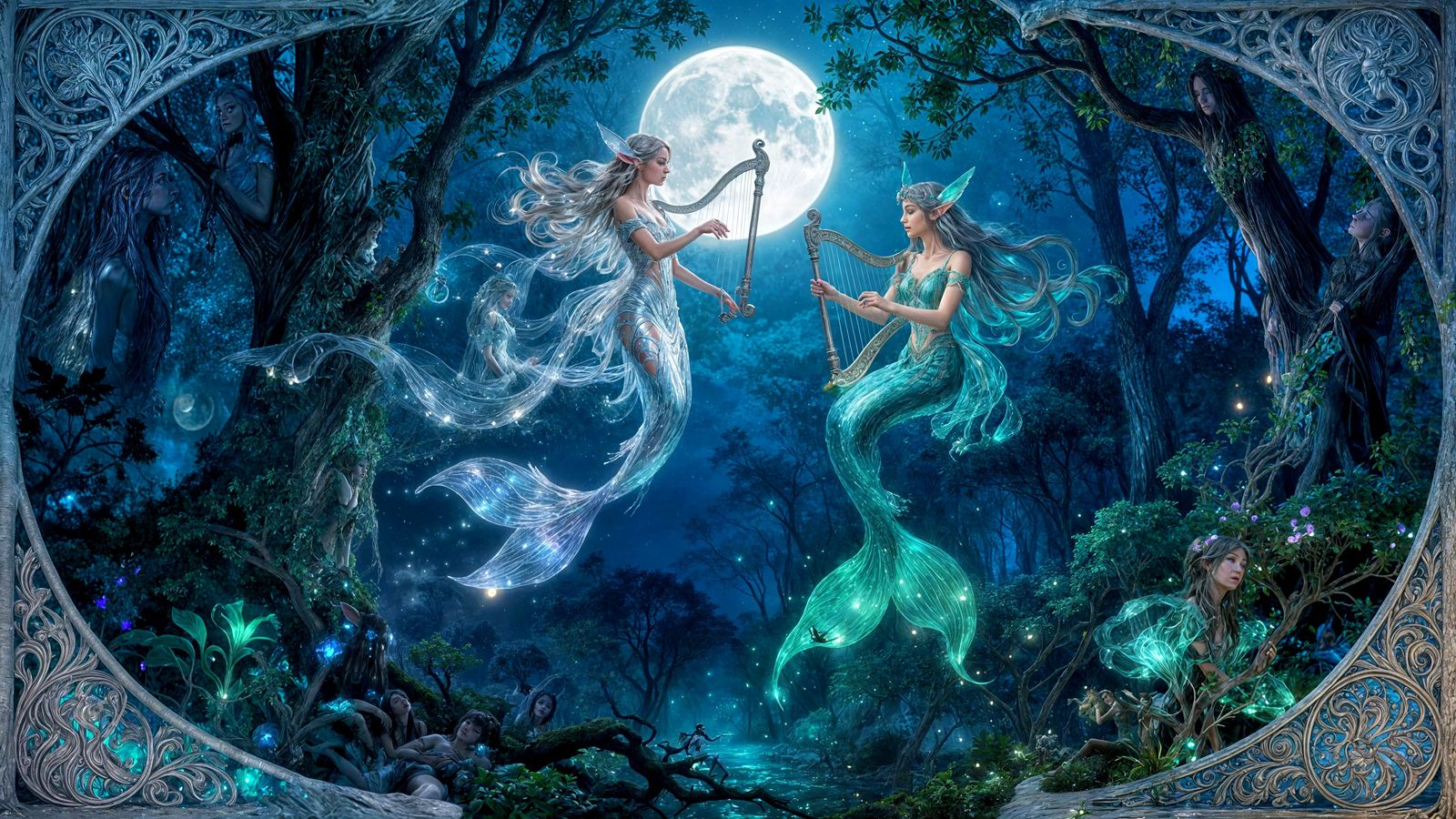 Mythical Realm of Sound and Light Under Twilight Moon