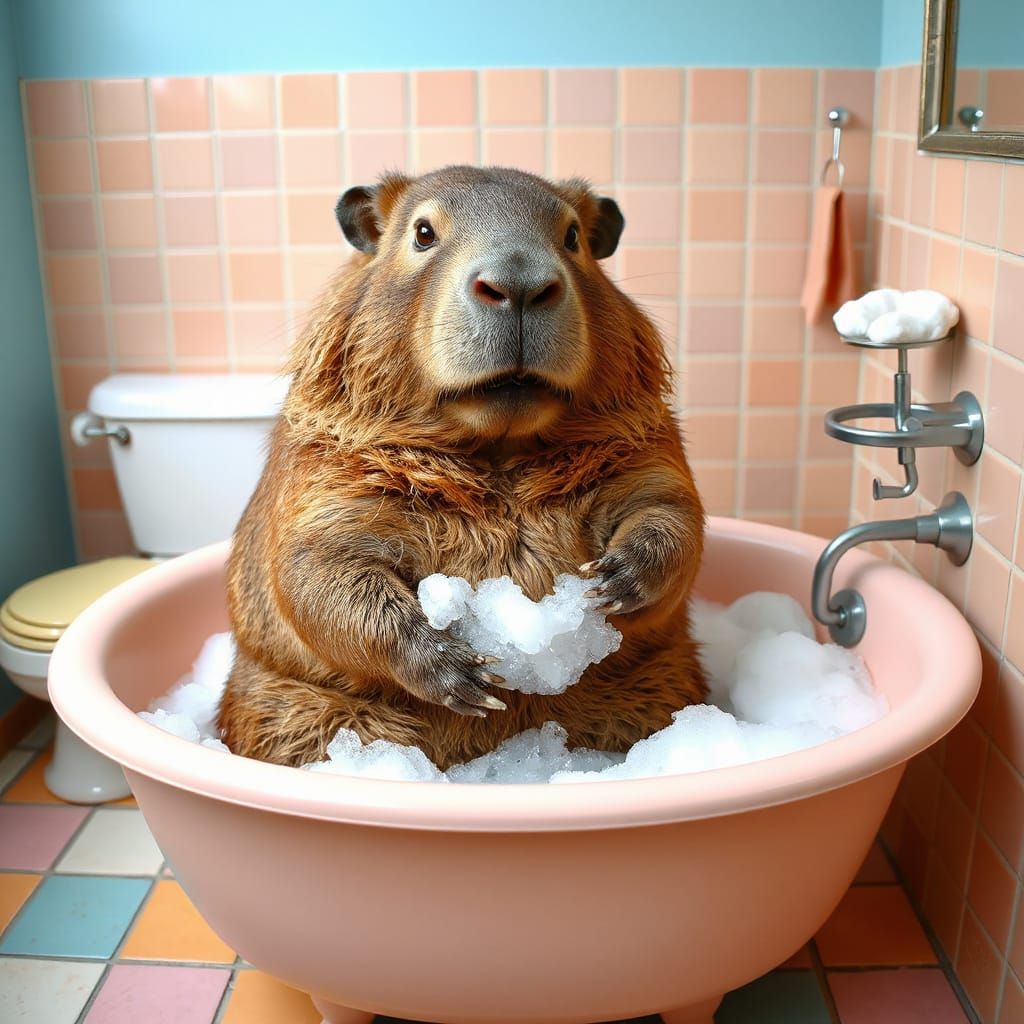 Capybara Takes a Retro-Style Bath