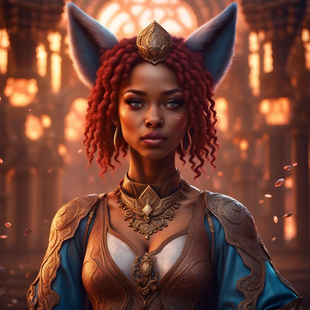 Vibrant Mulatto Kitsune Princess in Fanciful Fantasy Setting