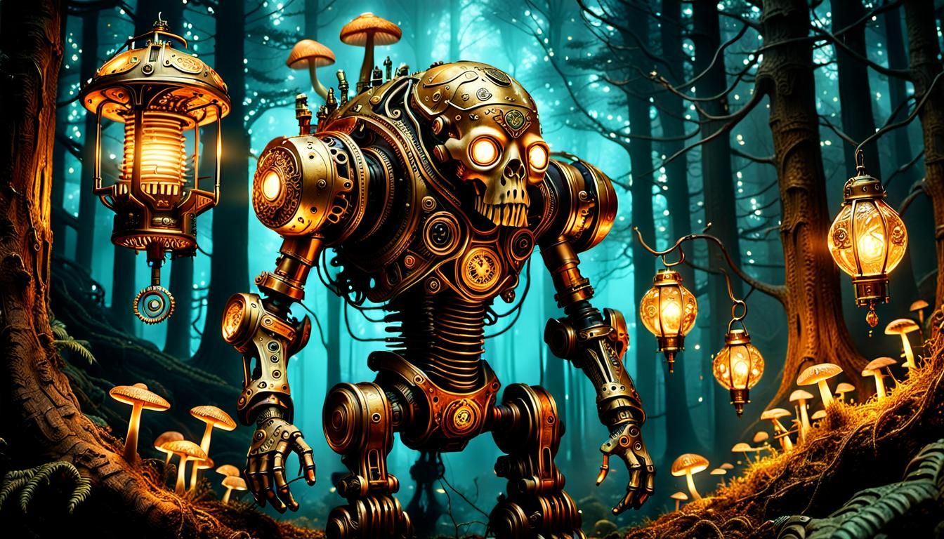 Steampunk Automaton in Mysterious Forest