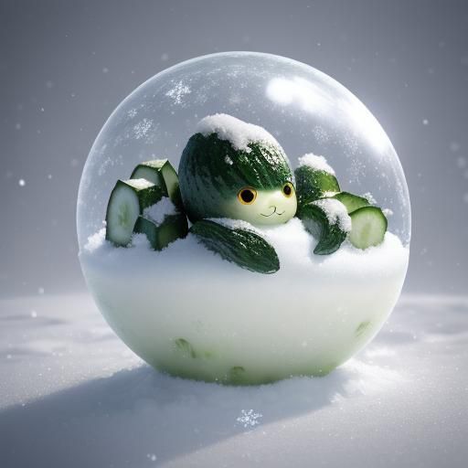 Vibrant Anime Cucumber in Winter Wonderland