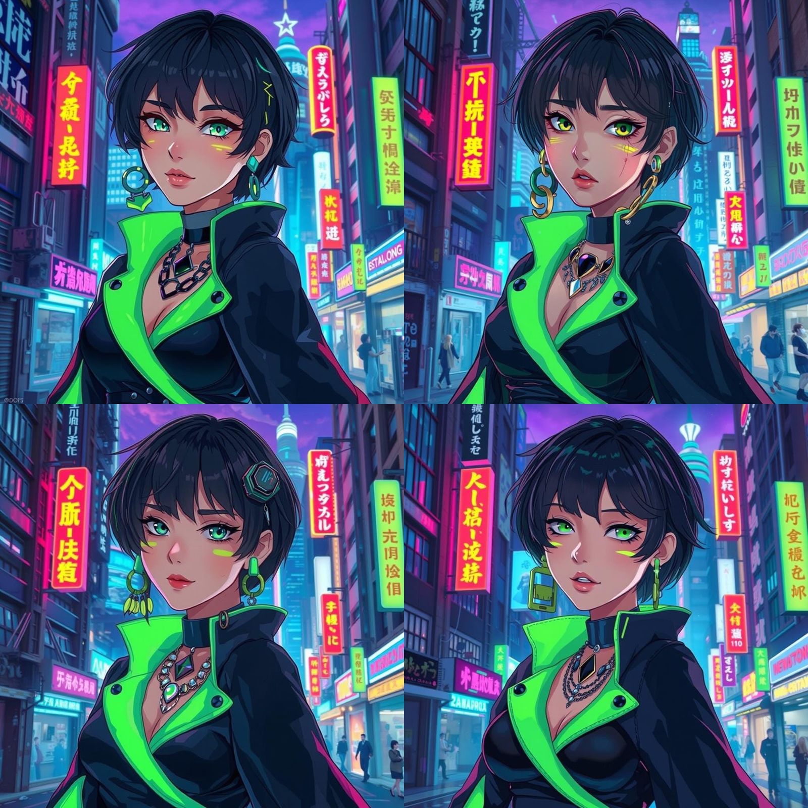 Glamorous Cyberpunk Woman in Neon Outfit