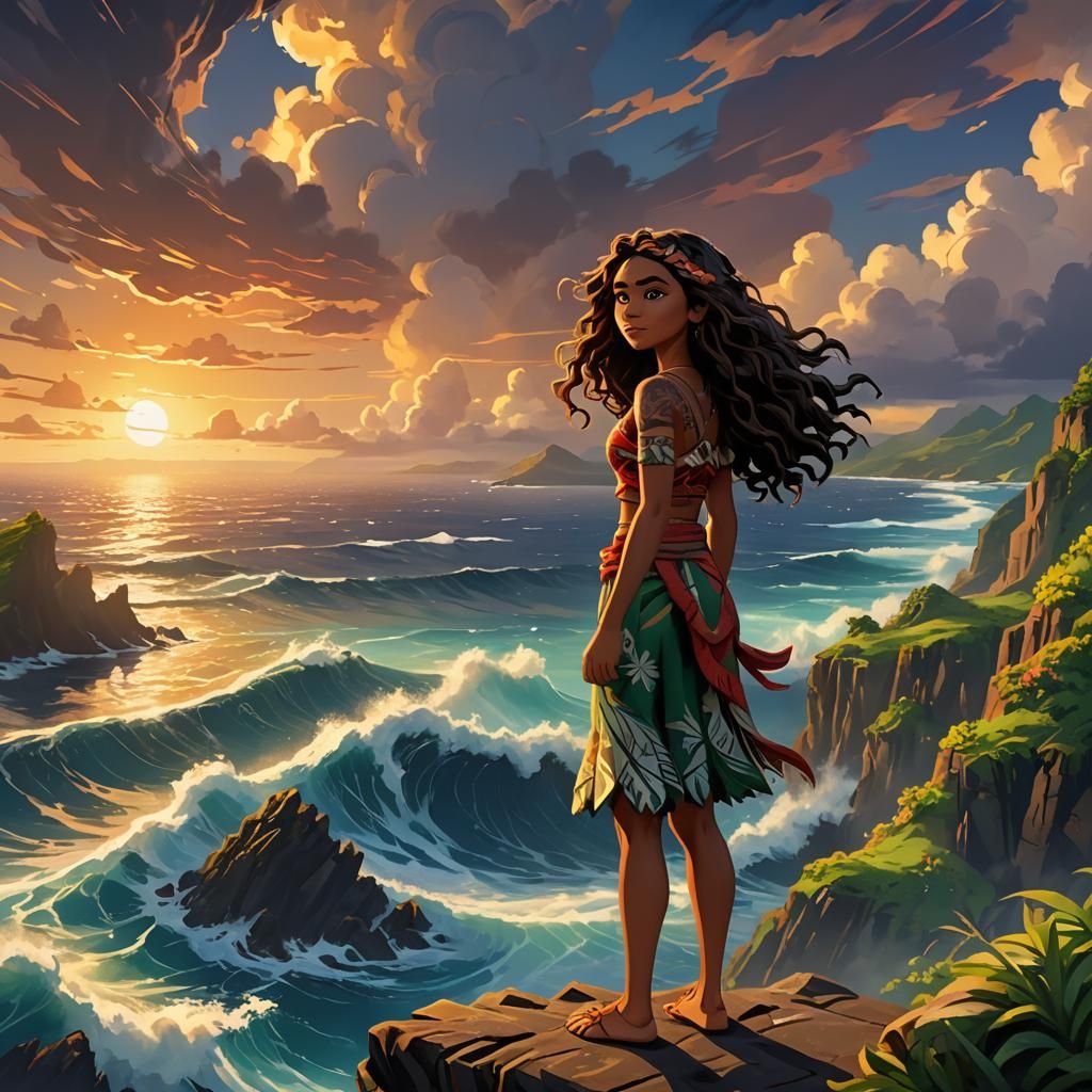 Moana in Vibrant, Cel-Shaded Anime Style