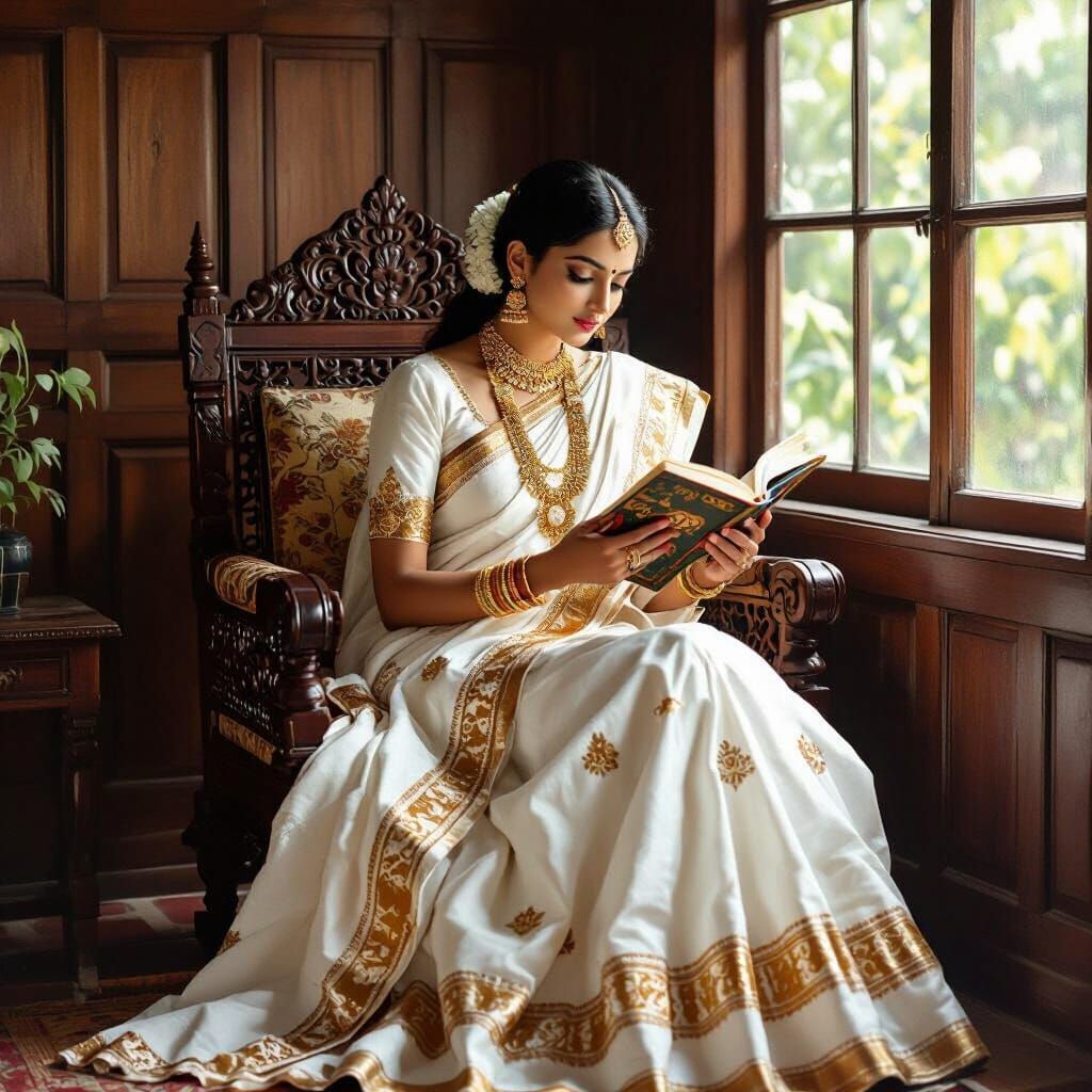 Indian Woman in Traditional Dress, Classical Painting Style