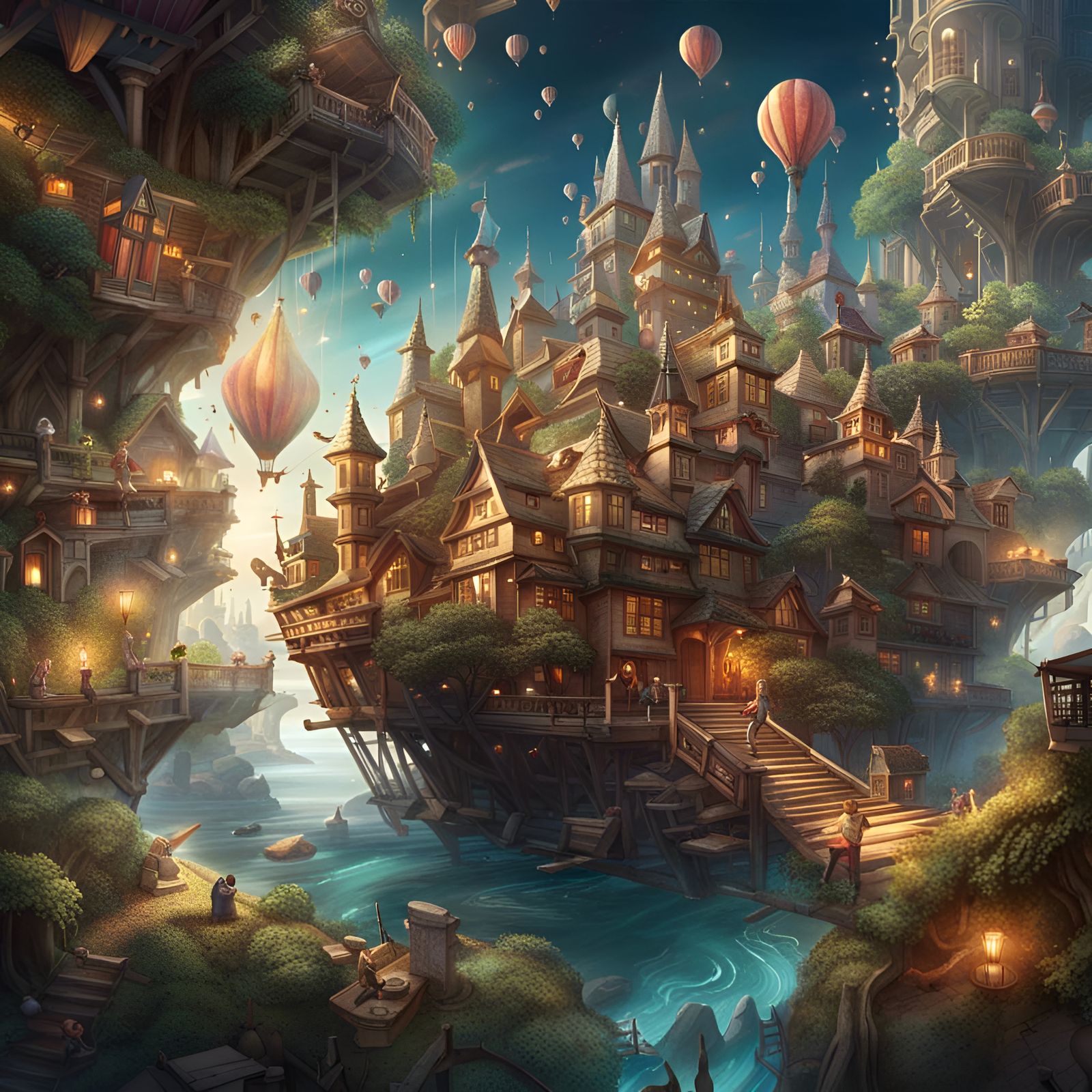 Floating Fairy Cityscape in Vibrant Hyperrealistic Style