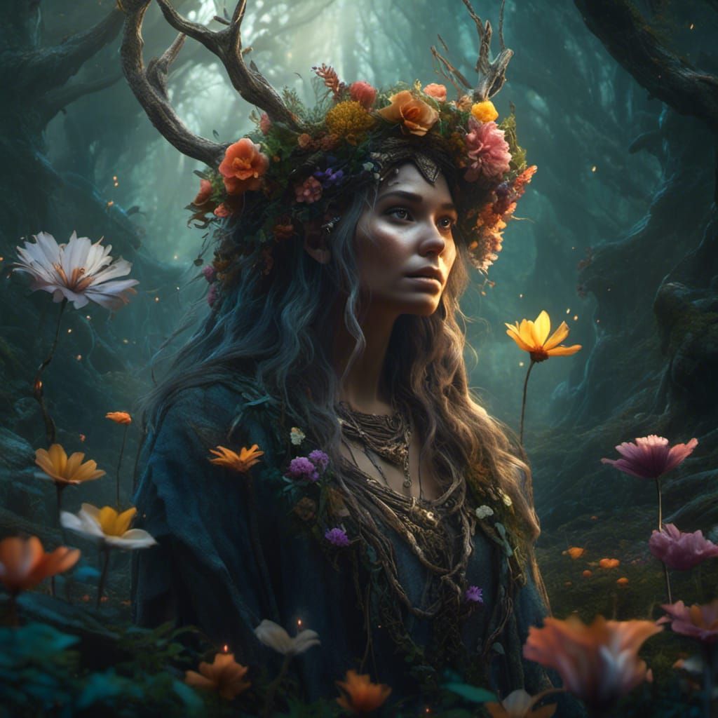 Mystical Druidess in a Dark Fantasy Realm