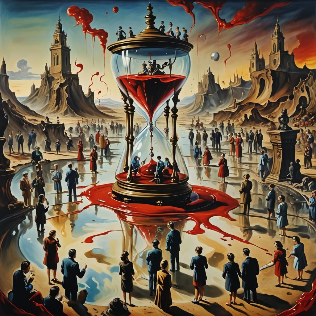 Surreal Oil Painting of a Distorted Hourglass in a Dreamlike...