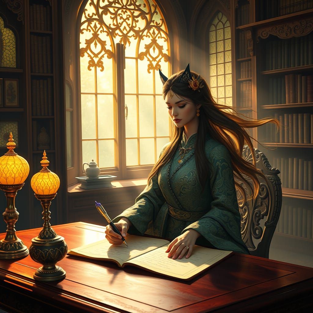 Enchanted Thai Library with Mystical Lady