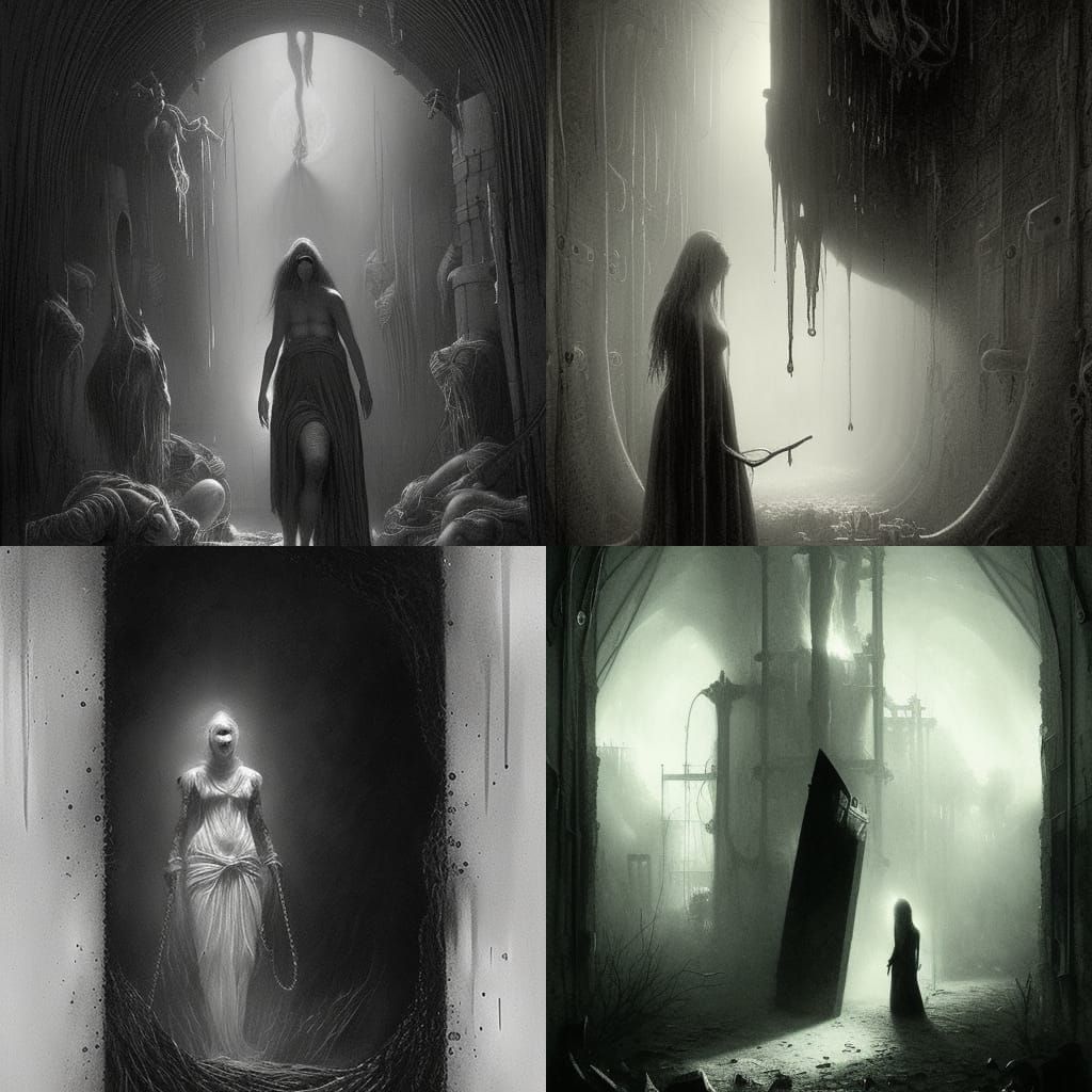 Surreal Black and White Birth in a Dystopian Grool Engine