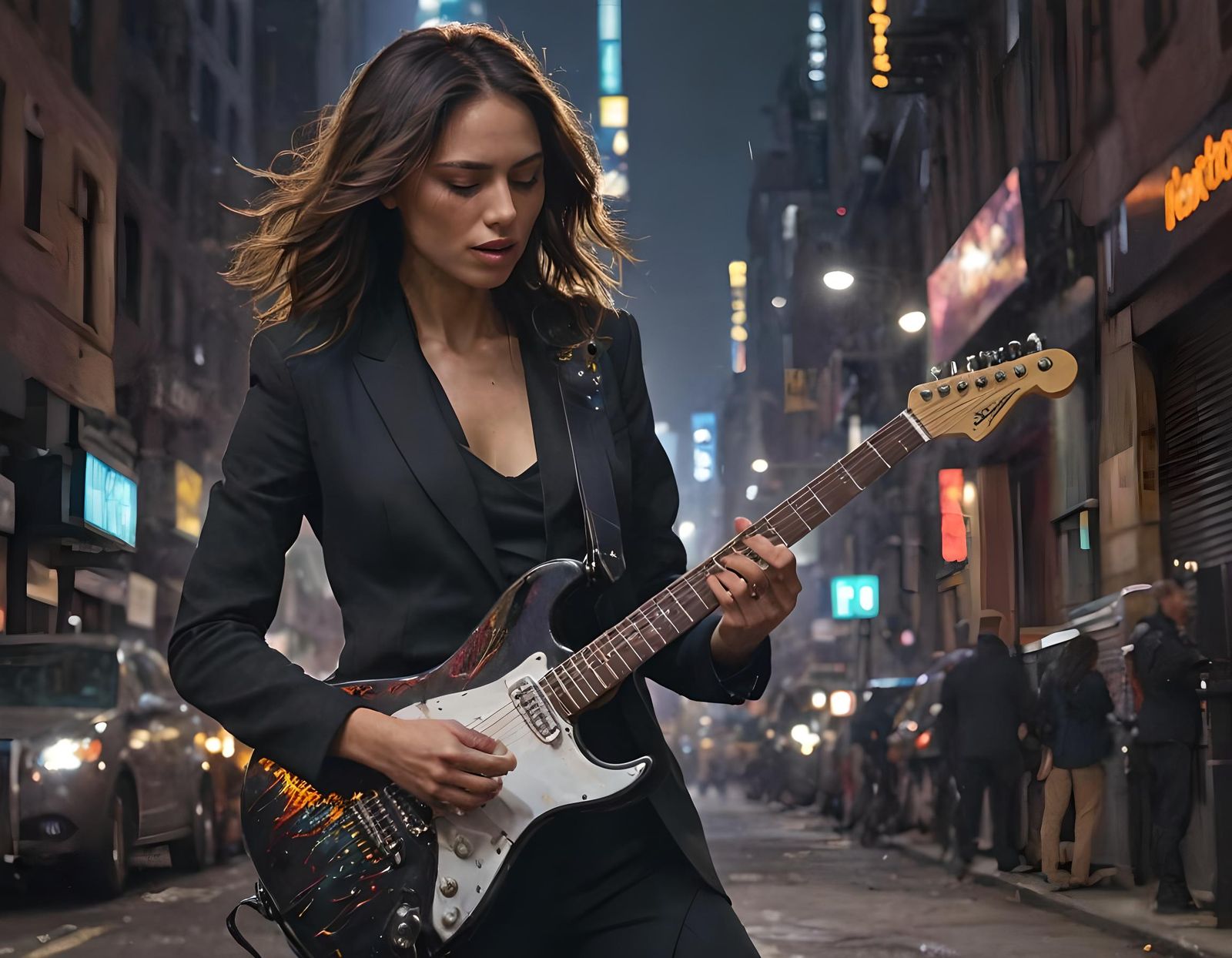 Confident Mexican Rockstar Performs Electric Guitar in NYC S...