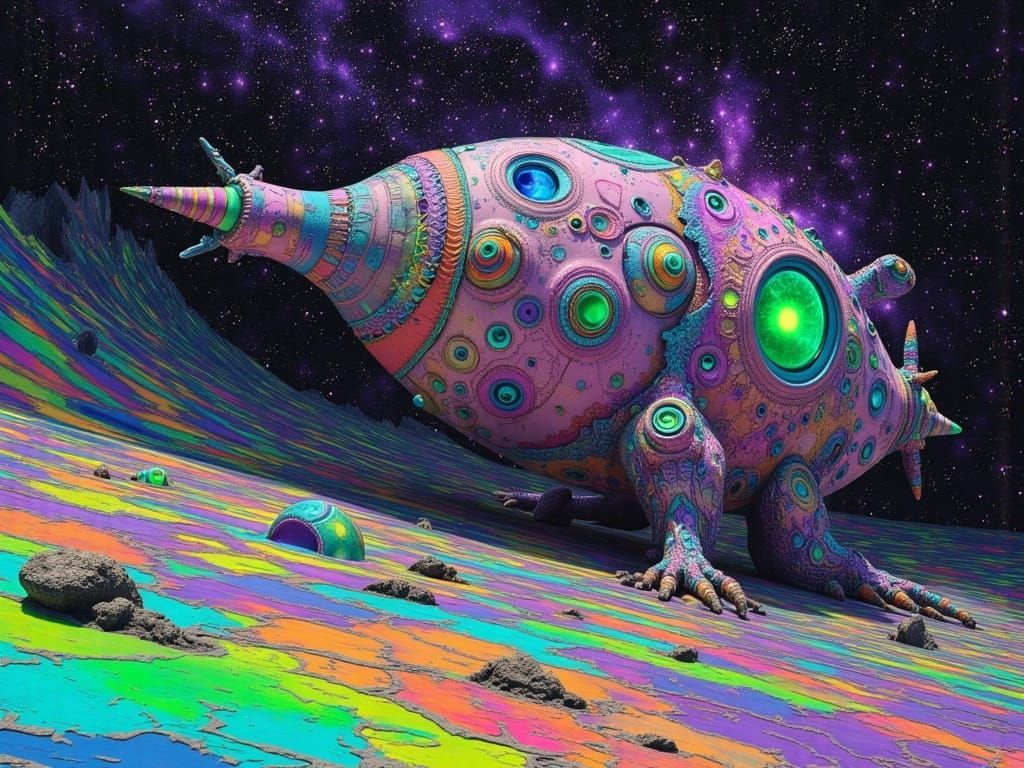 Biomechanical Alien Spaceship in Otherworldly Landscape