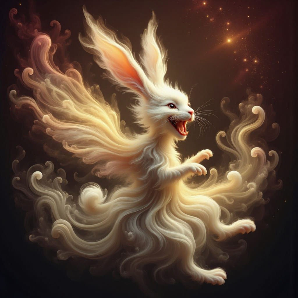 Celestial Bunny Drifting Through Cosmos in Dark Fantasy Styl...