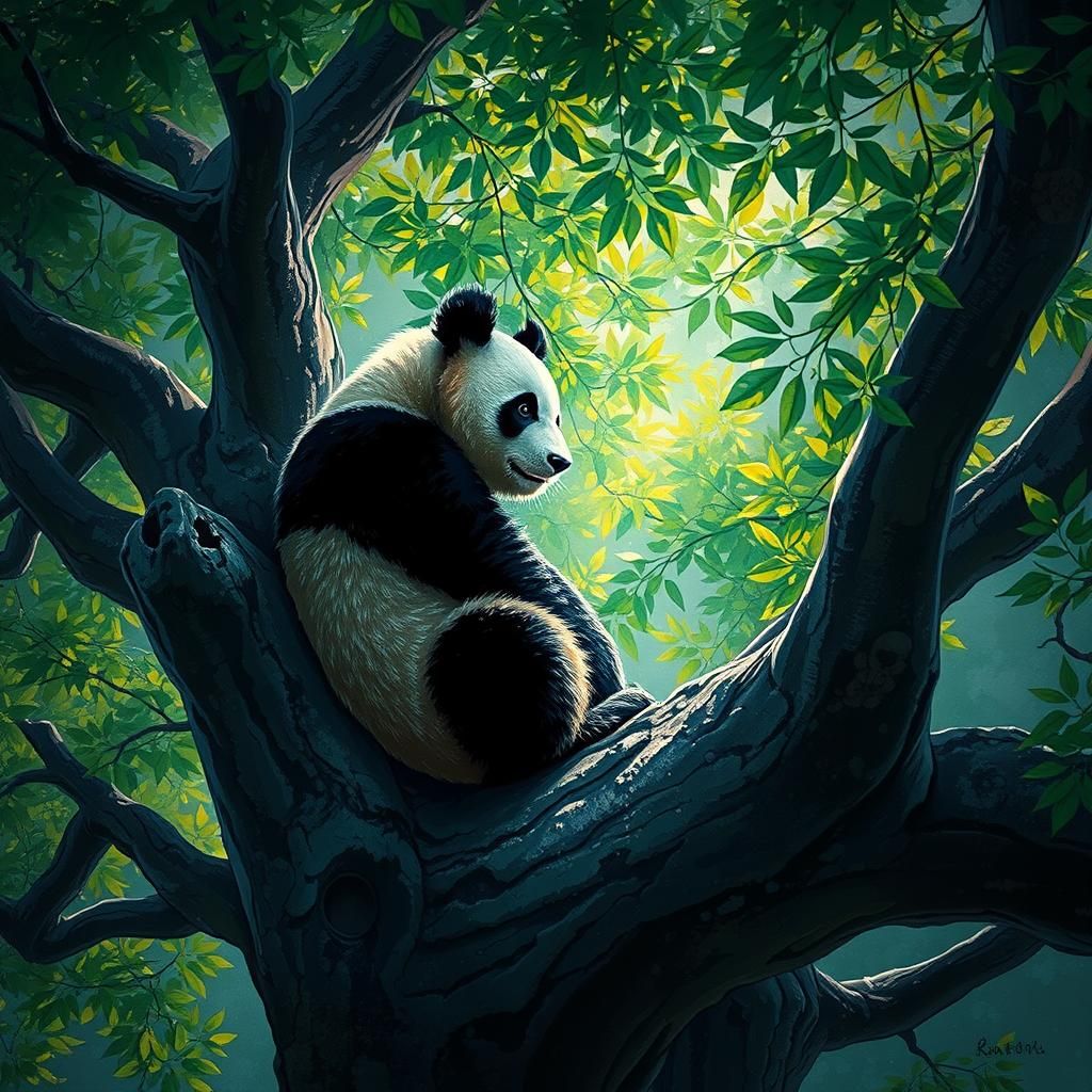 Majestic Panda in Traditional Chinese Watercolor Style