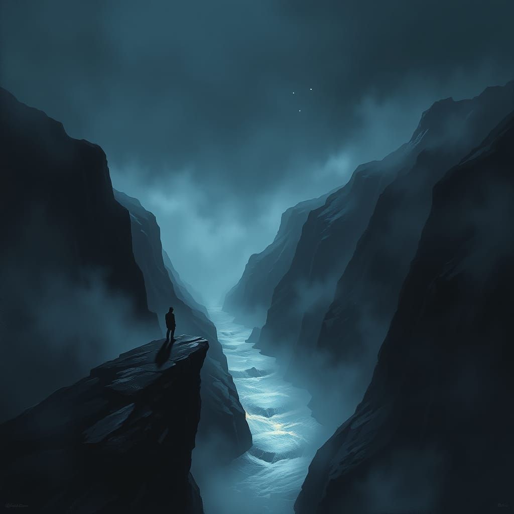 Mysterious Gorge at Dusk with Twinkling Stars