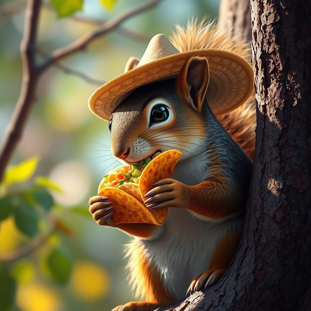 Squirrel's Taco Fiesta in Hyperrealistic Style