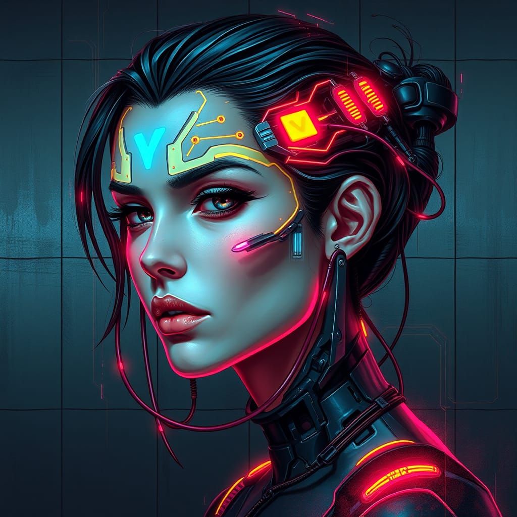 High-Tech Cyberpunk Woman Revealed in Neon Circuitry