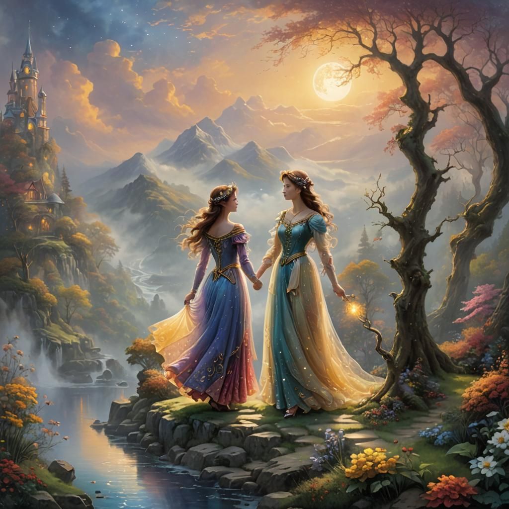 Ethereal Moon Goddess and Solar God Unite in Whimsical Fanta...