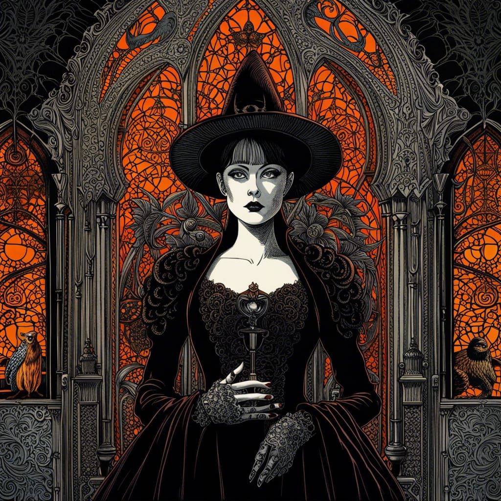 Eerie Gothic Portrait of a Haunting Card in Intricate Line A...