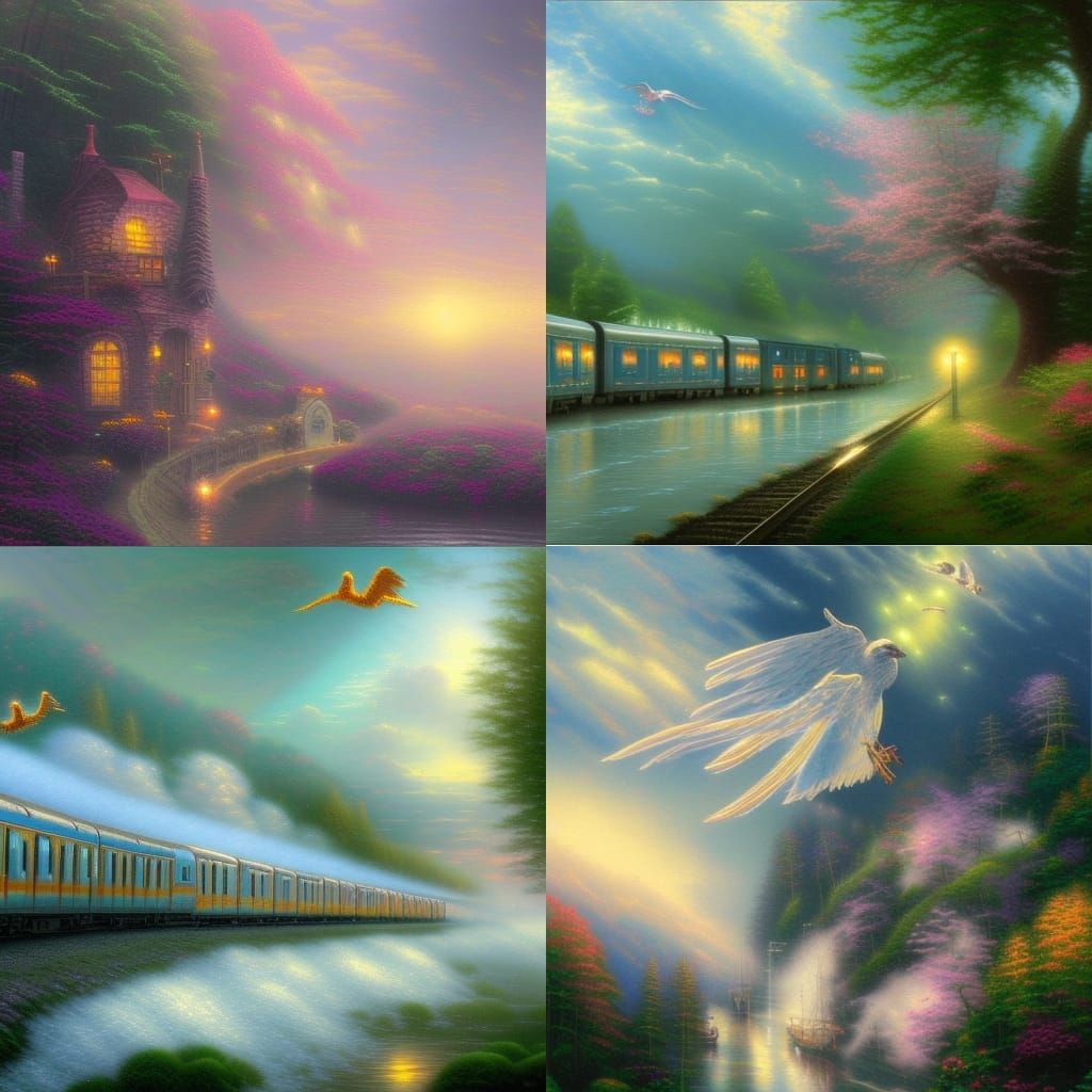 Ethereal Fantasy Train in the Sky with a Griffin