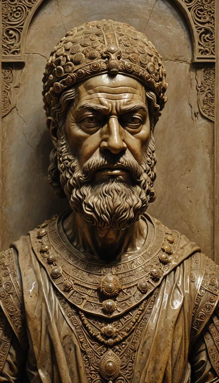 Sargon of Akkad Wax Sculpture in Elegant Oil on Canvas Art