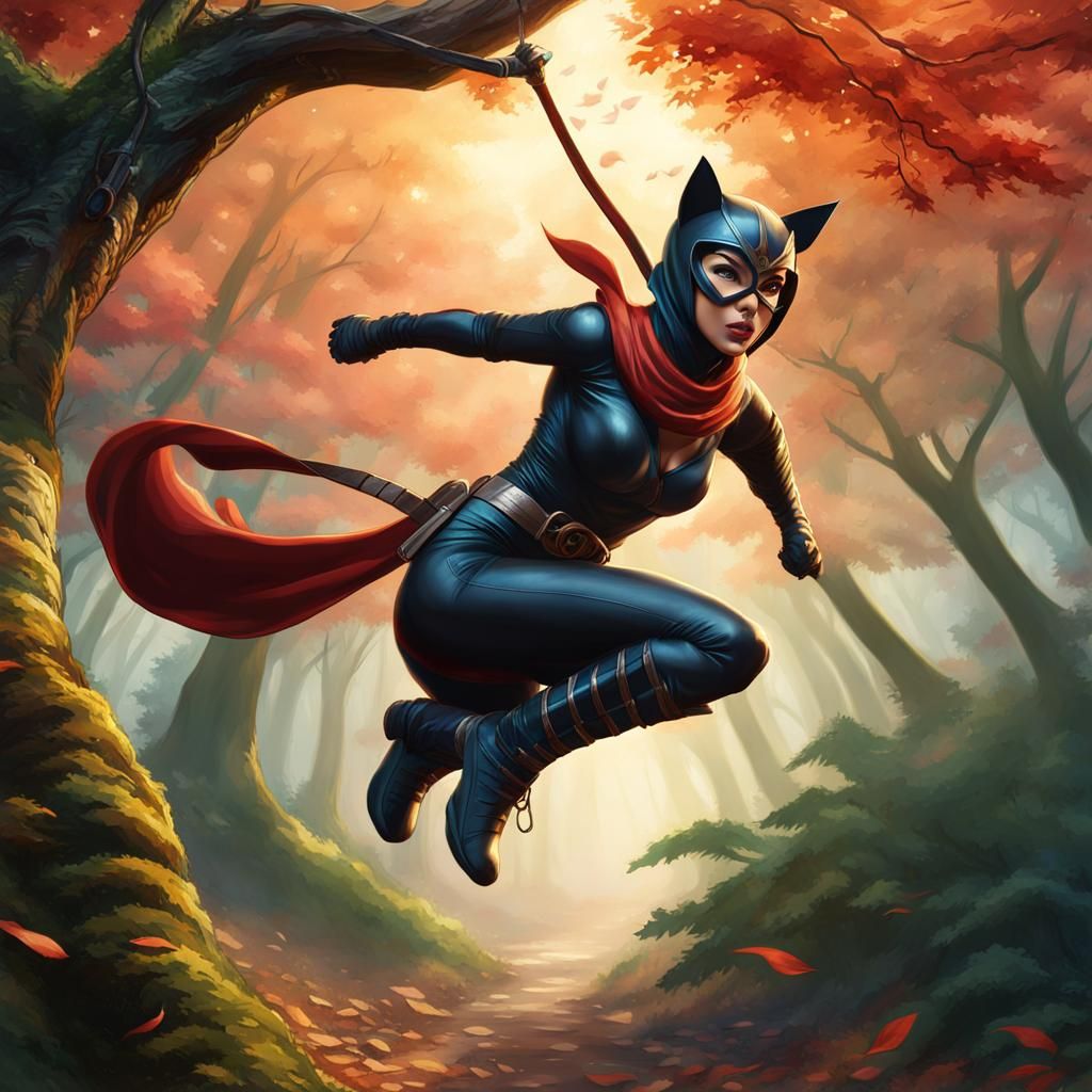 Fantastical Feline Ninja in Motion