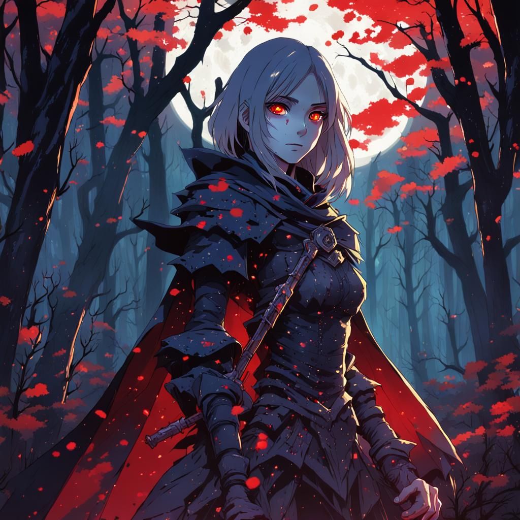 Beautiful Witch in Bone Armor, Lost in Forest Night