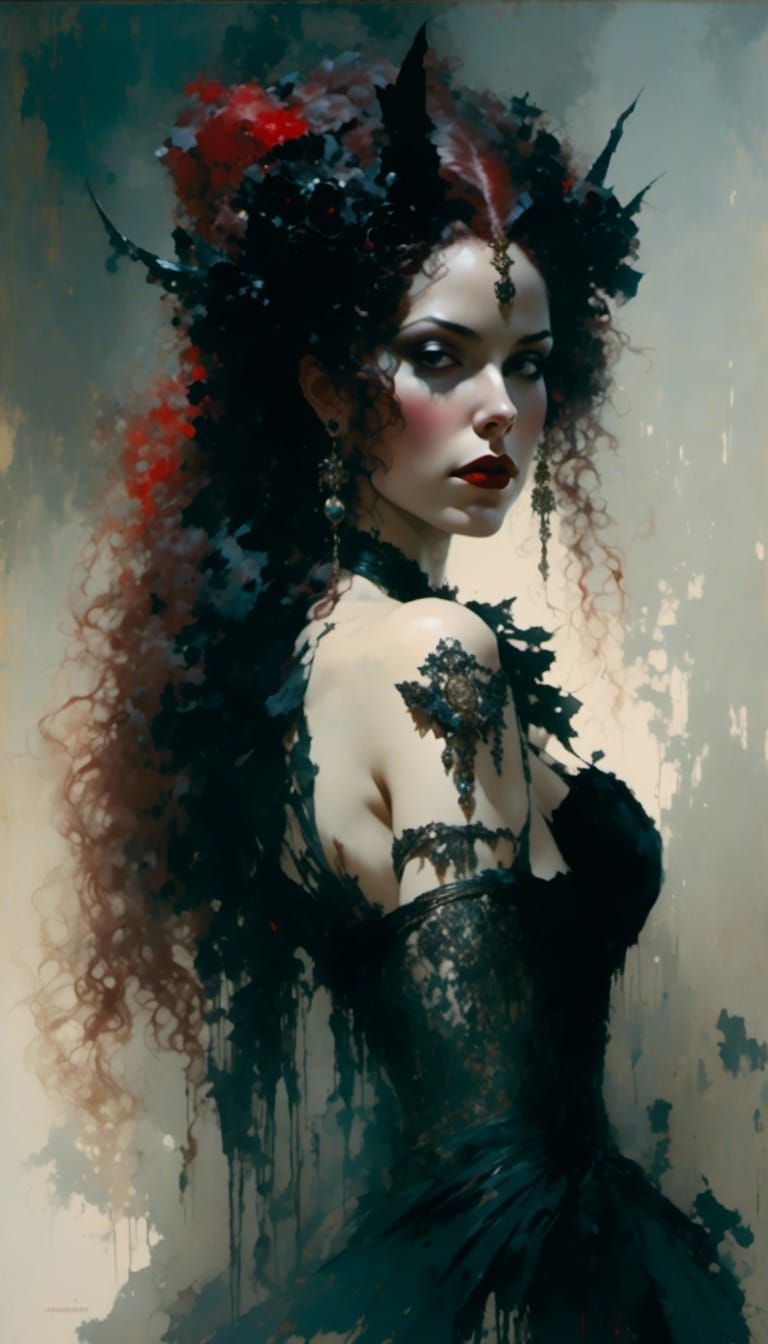 Dark Vampire Queen Portrait in Oils as Fine Art