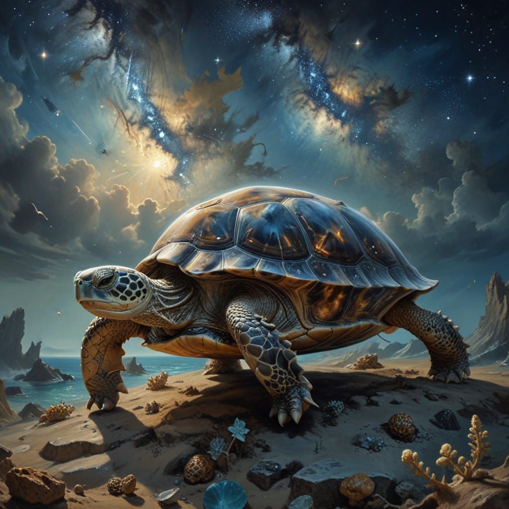 Surreal Earth Turtle in Galaxy, Detailed Surrealism