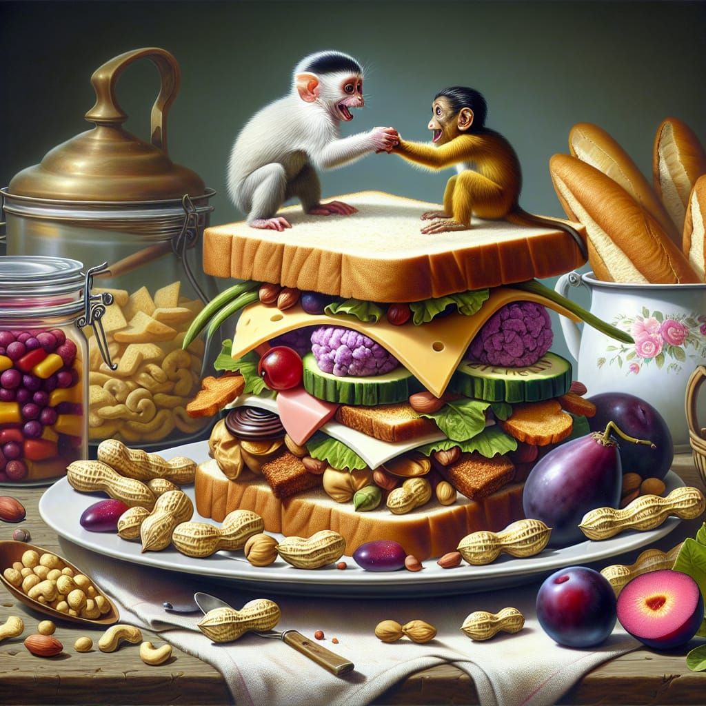 Playful Bond Shared Over a Whimsical Open-Faced Sandwich