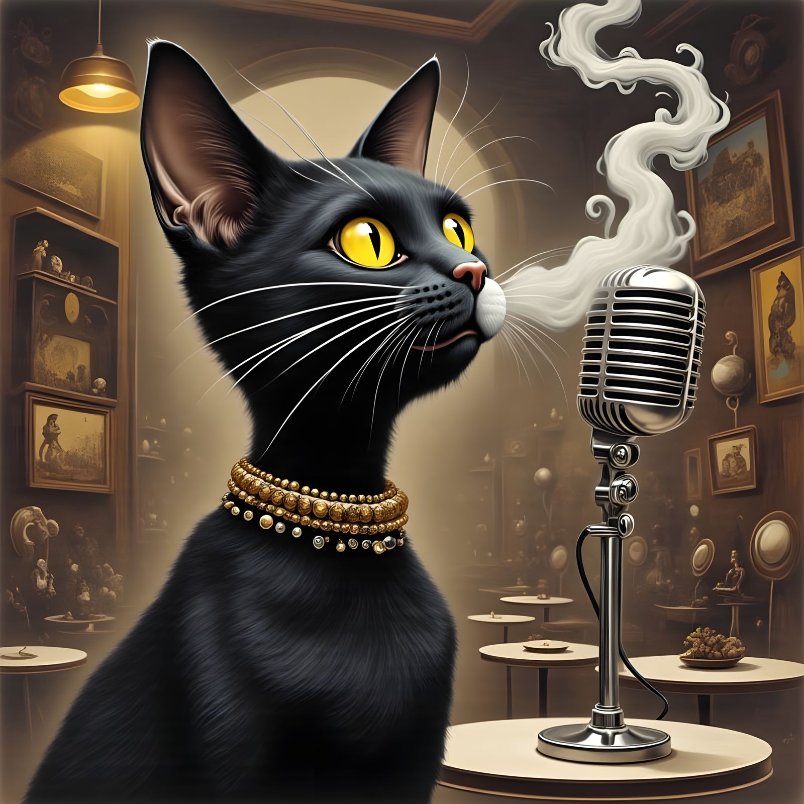 Mid Century Cat Sings into Vintage Radio