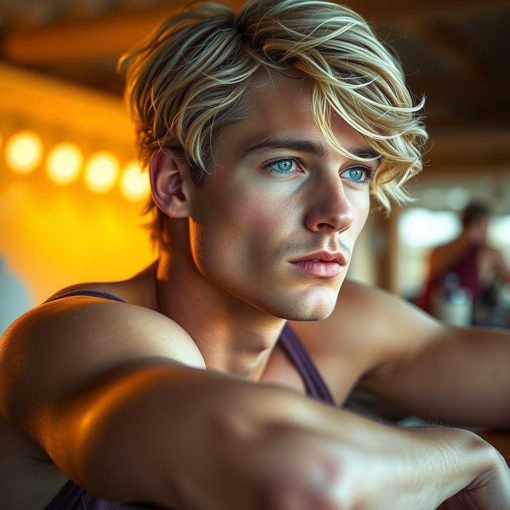 Male in early 20s blond hair blue eyes