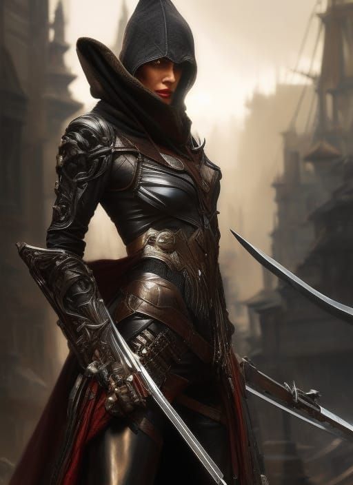 Elegant Assassin in a Masterpiece Oil Painting