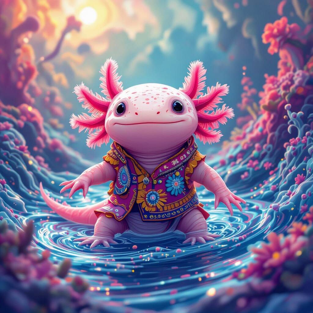 Axolotl Earthquake Shaman in Dream Landscape