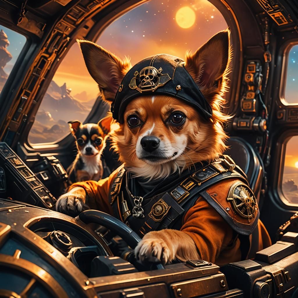 Space Pirate in Epic Cockpit Adventure with Faithful Chihuah...