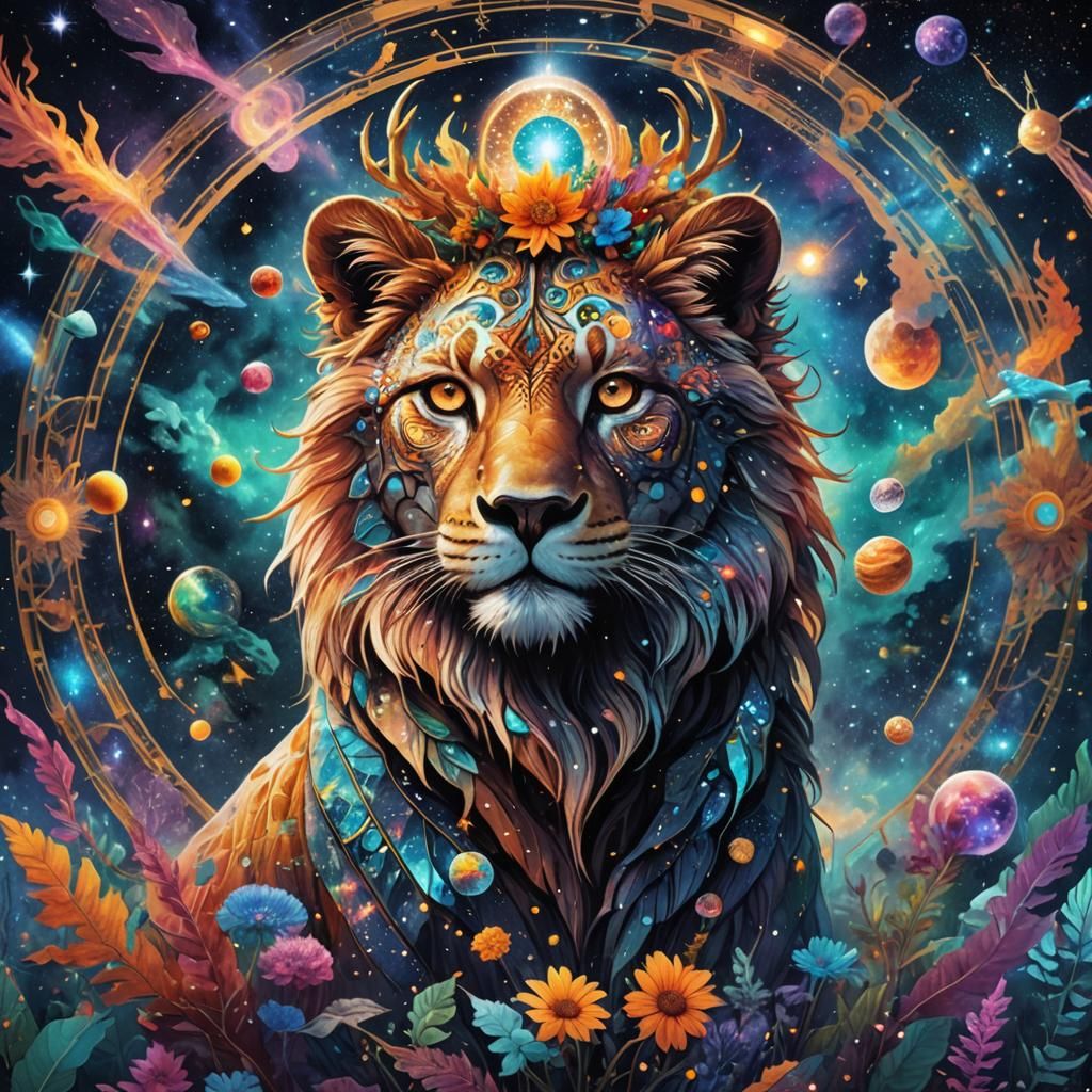 August as a Celestial Animal in Cosmic Holographic Art