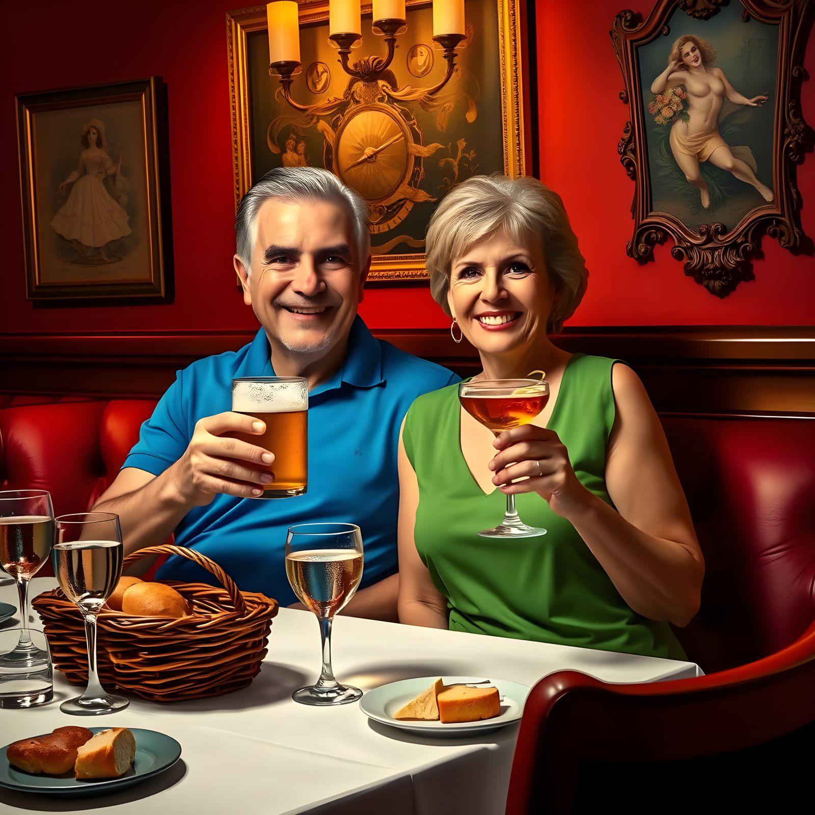 Couple Enjoying Dinner in a Cozy Restaurant Setting