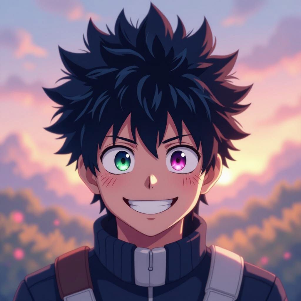 Dabi's Adorable Grin in Charming Anime Style