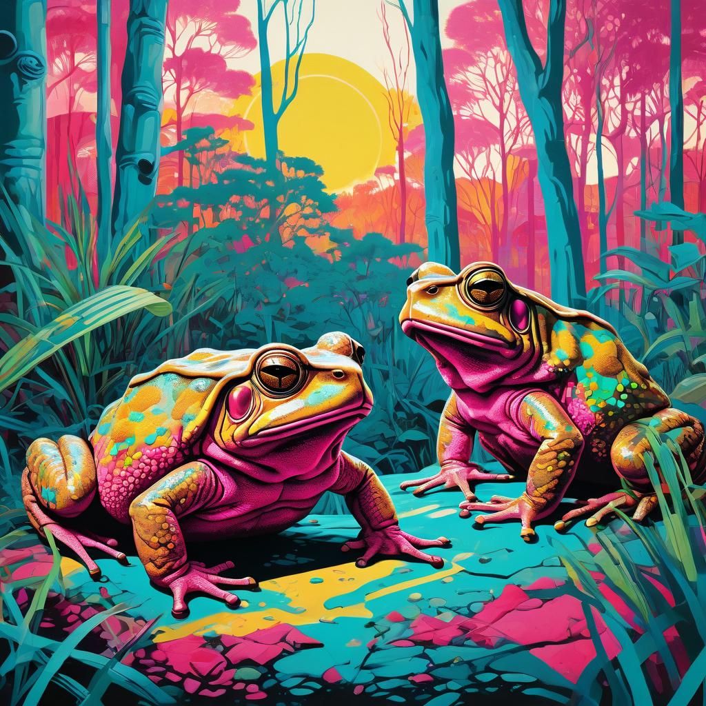 Romantic Pop Art Portrait of a Cane Toad Couple in the Austr...