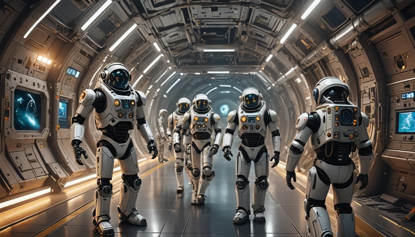 Space Age Robot Greets Astronauts in Futuristic Meeting Room...