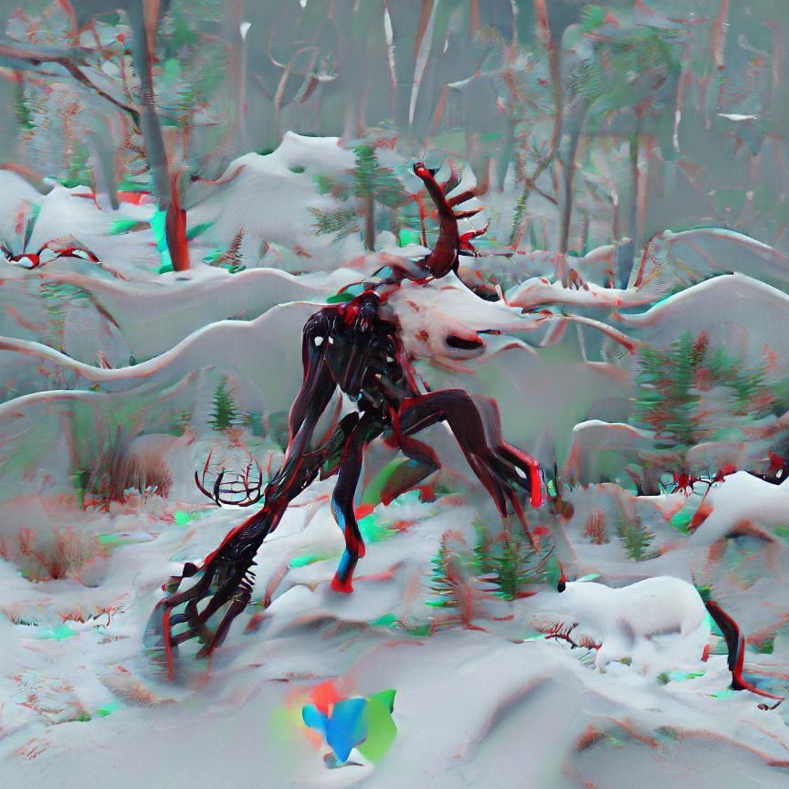 Wendigo in Dark Winter Woodland