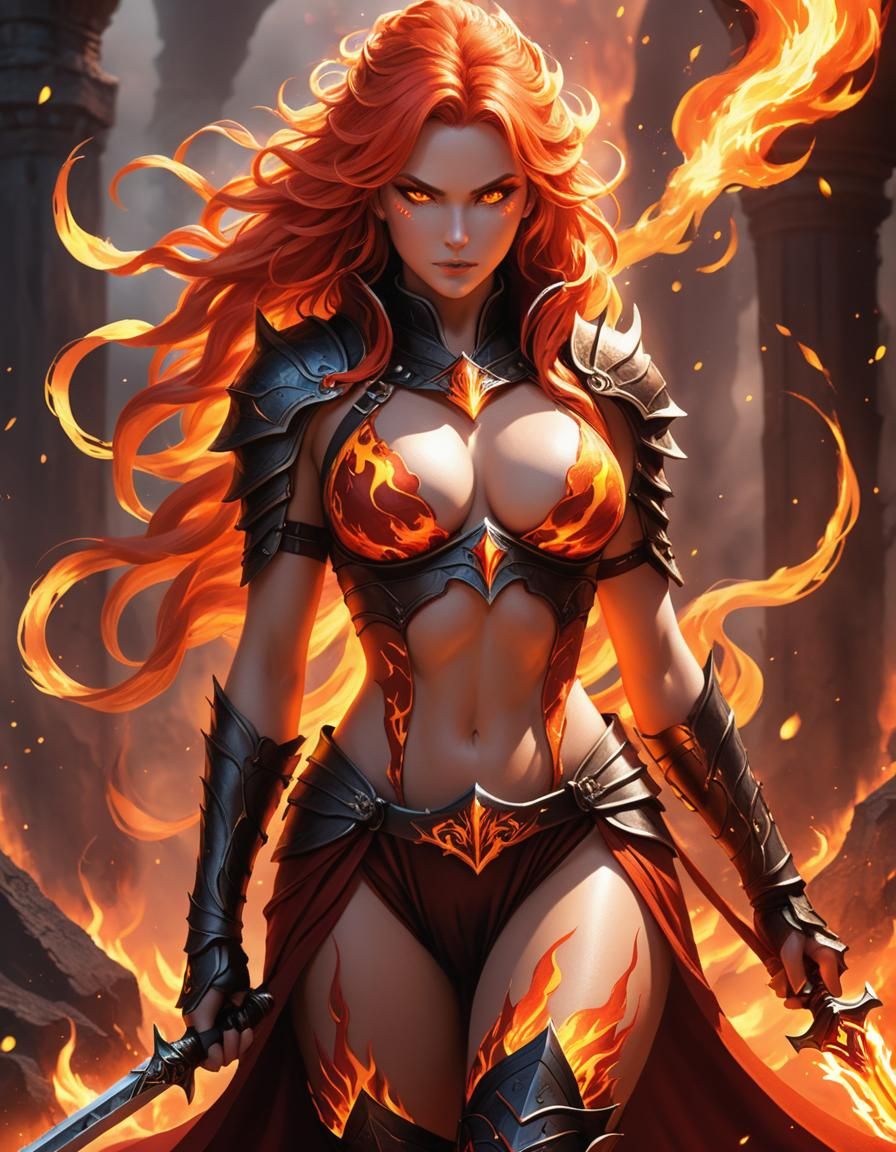 Ignara, Goddess of Fire and Vengeance - cloaked in flames