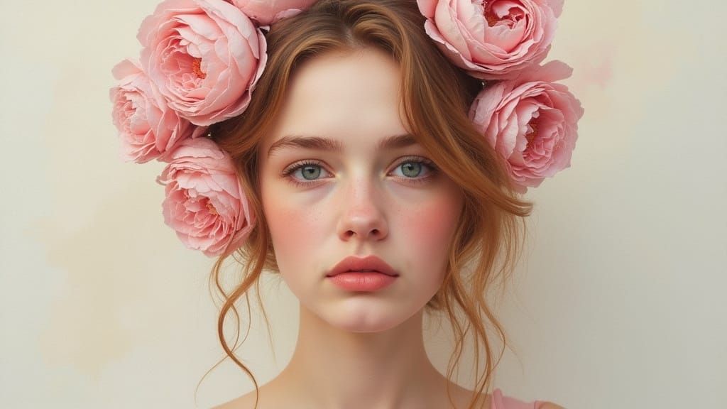 Realistisk Akvarellkunst: En vakker kvinne i flytende pastel...