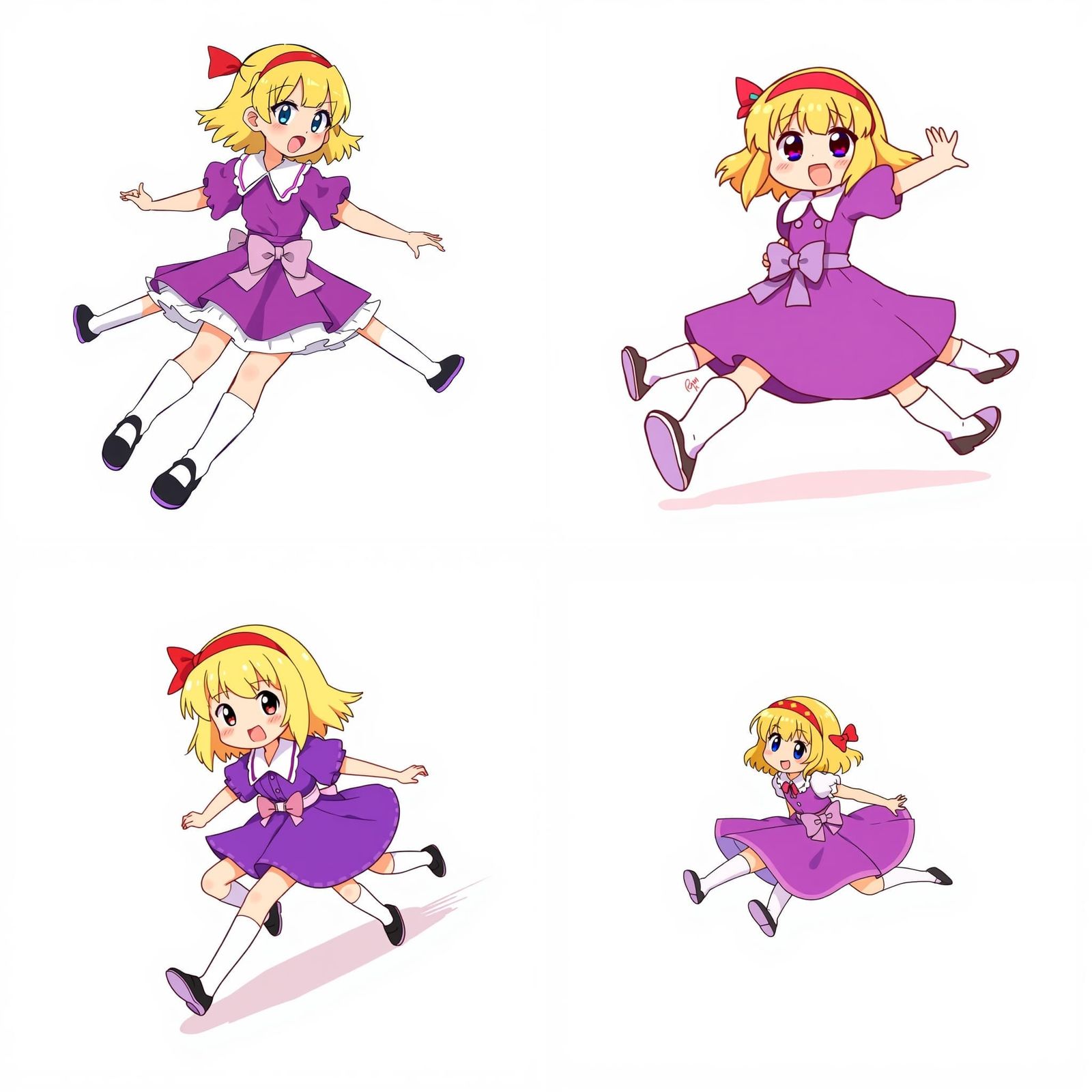 Cartoon Girl in Motion with Vibrant Accessories and Eight Le...