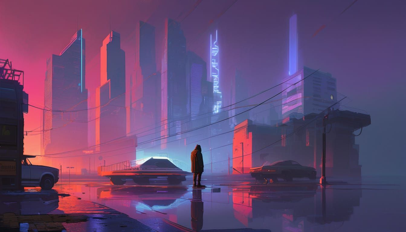 Futuristic Cityscape with Lone Figure