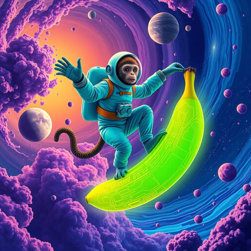 Cosmic Monkey Spins on Vibrant Banana in Stellar Vortex