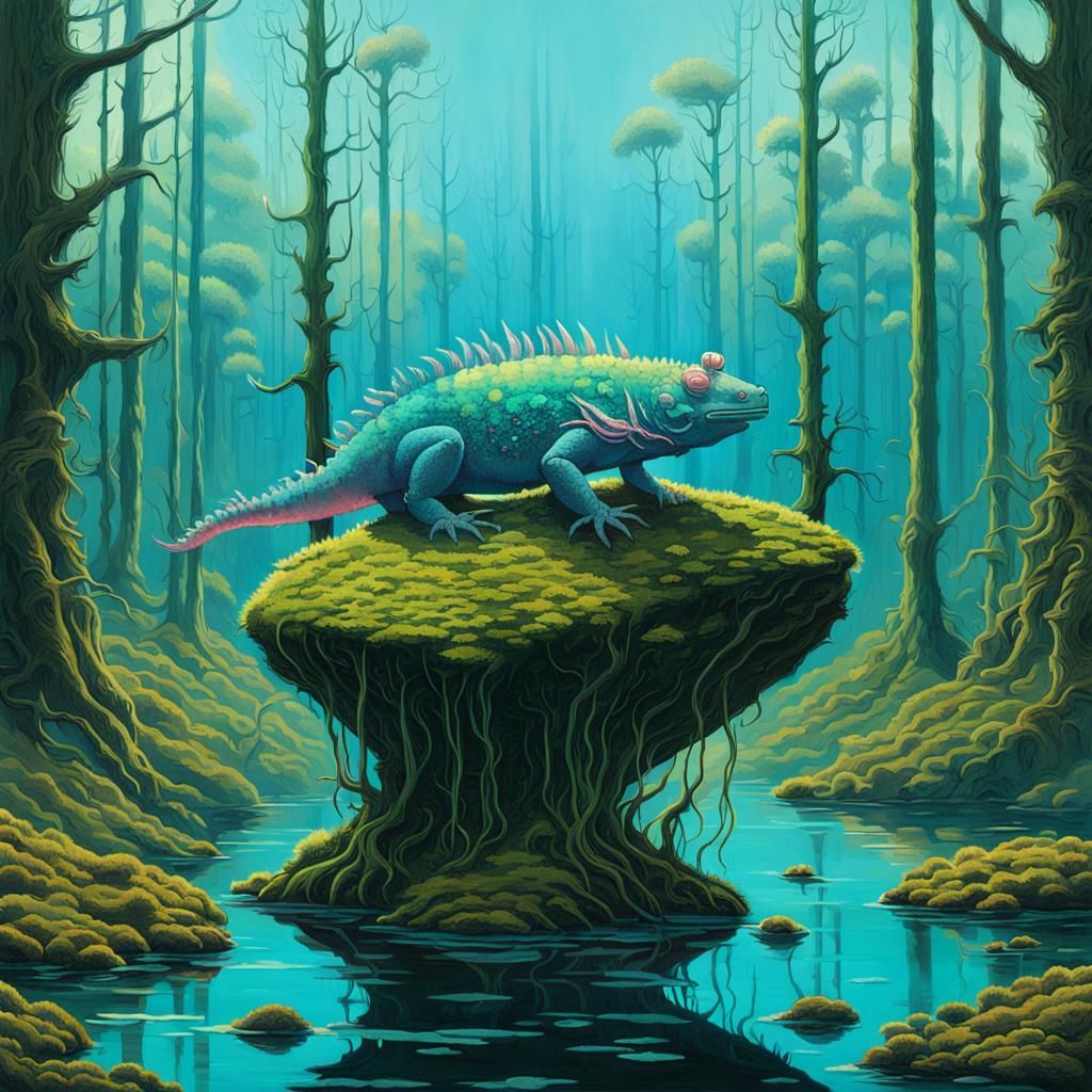 Mystical Axolotl Amidst Ancient Forest